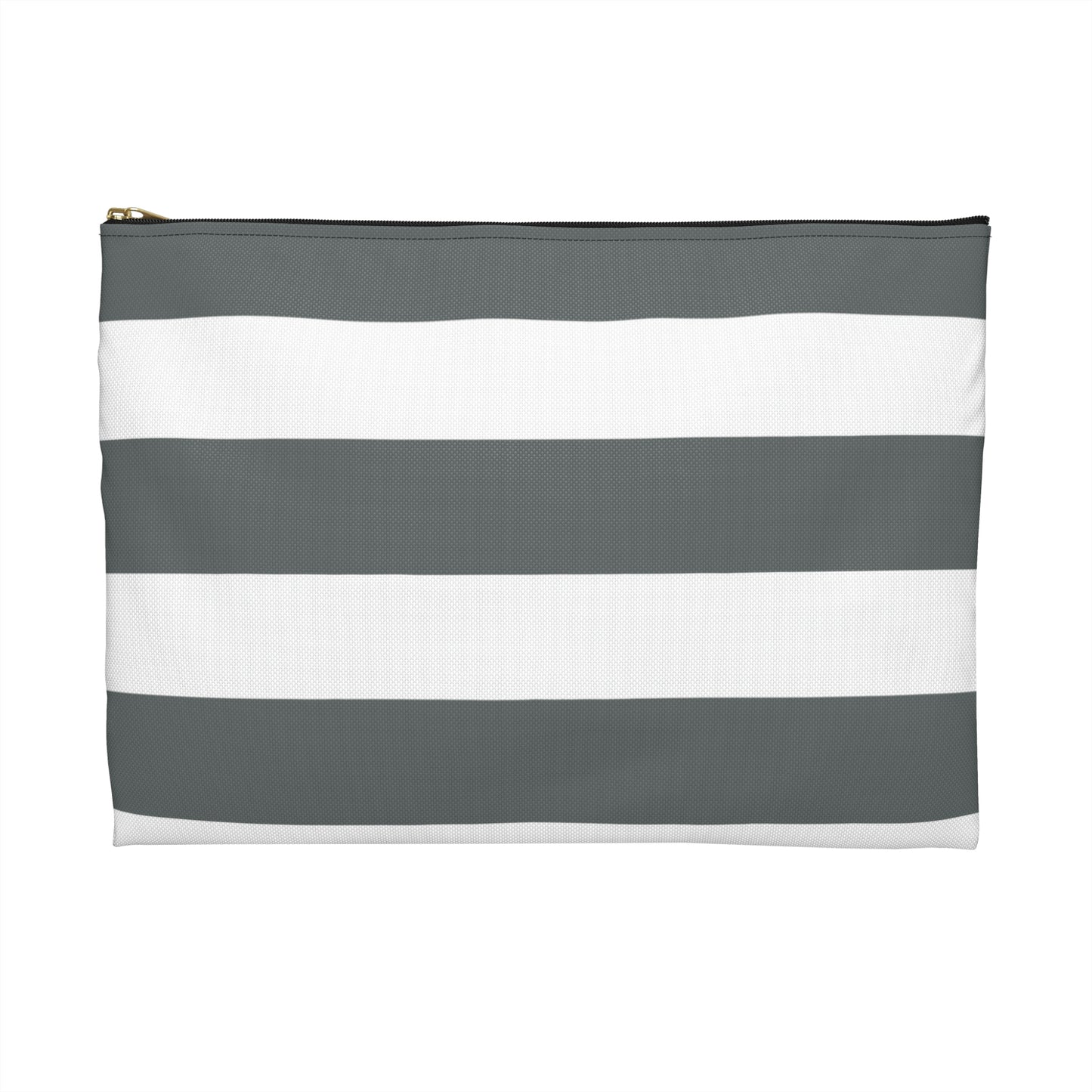 Flat Zipper Pouch - Charcoal Gray/White Stripes