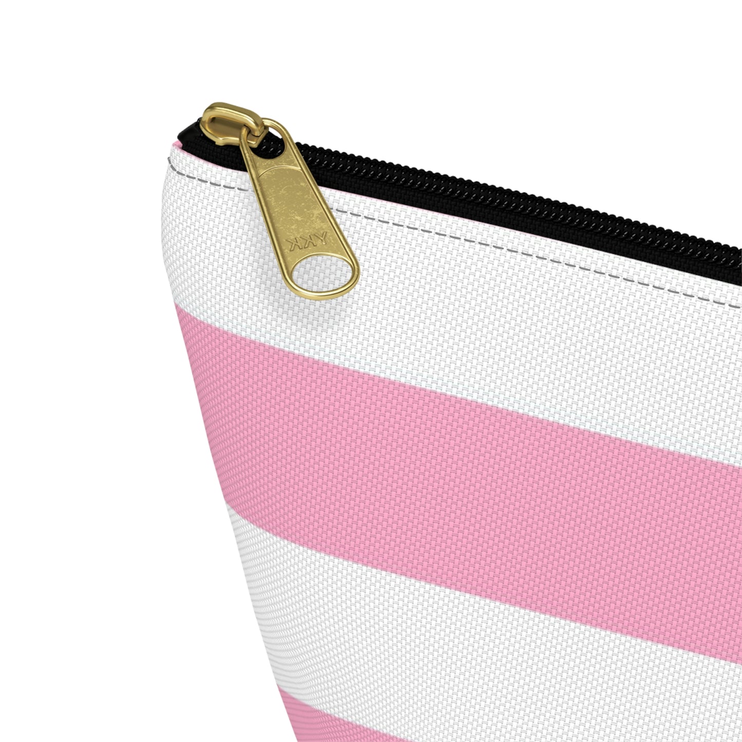 Big Bottom Zipper Pouch - Baby Pink/White Stripes