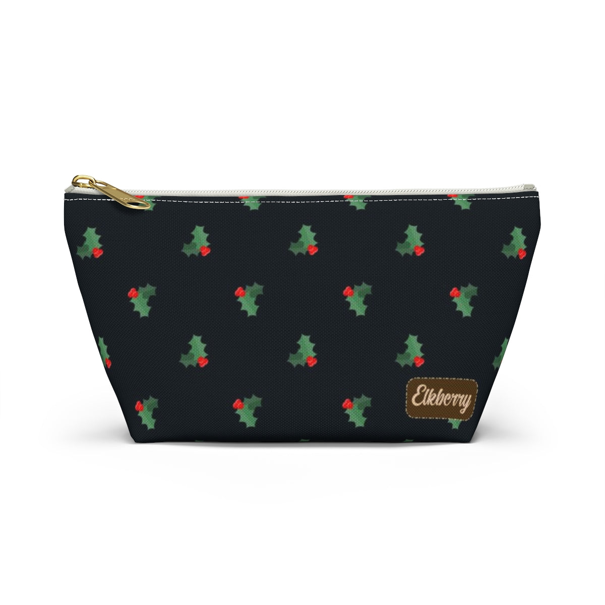 Big Bottom Zipper Pouch - Holly Leaves & Berries