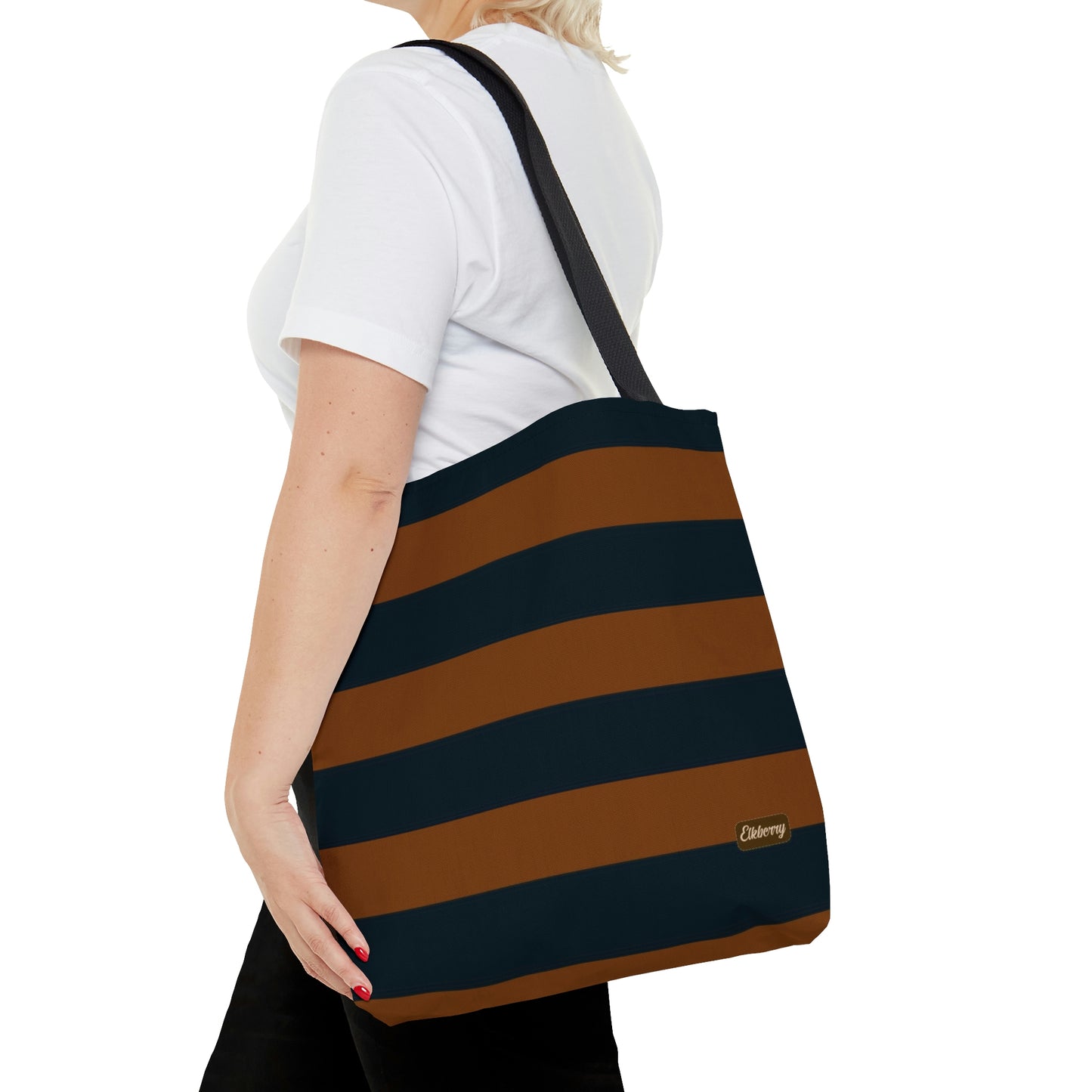 Lightweight Tote Bag - Pumpkin/Navy Stripes