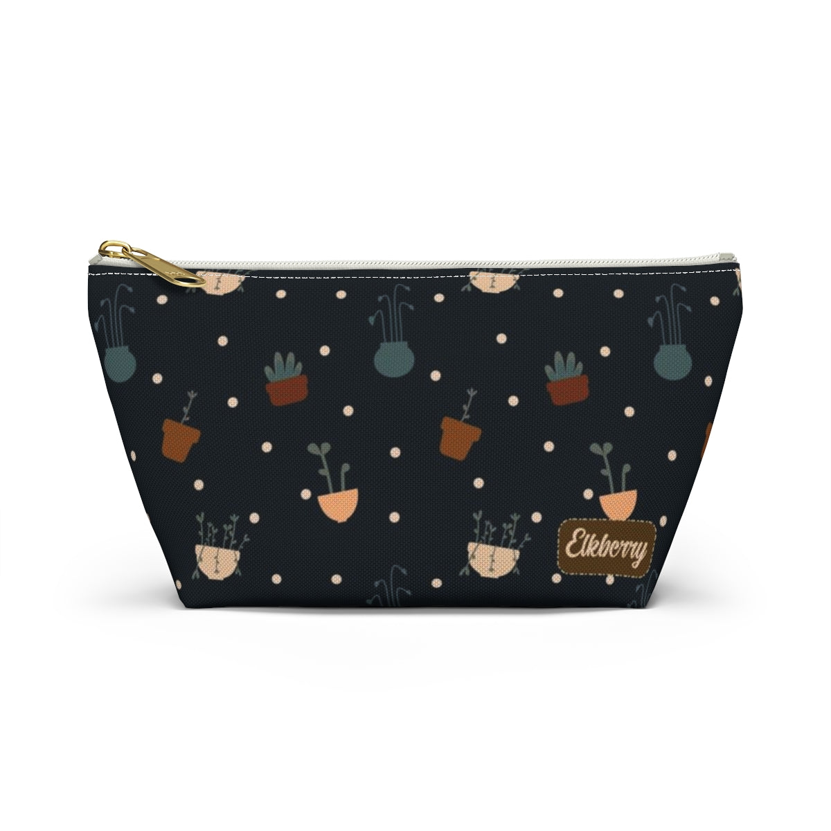 Big Bottom Zipper Pouch - Potted Plants in Navy