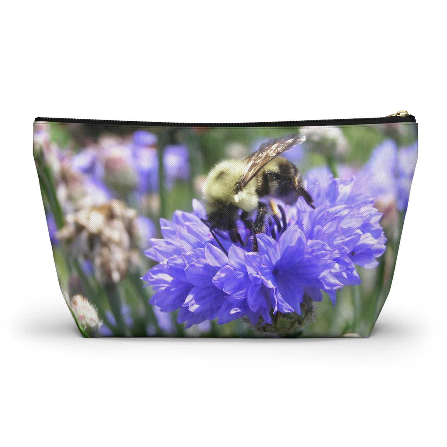 Big Bottom Zipper Pouch - Bee on Bachelor's Button