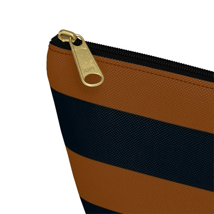 Big Bottom Zipper Pouch - Pumpkin/Navy Stripes