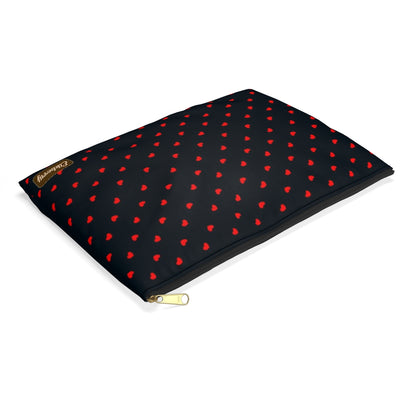 Flat Zipper Pouch - Hearts on Navy