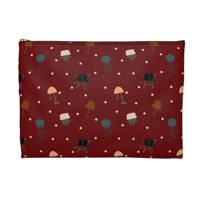 Flat Zipper Pouch - Potted Plants in Red