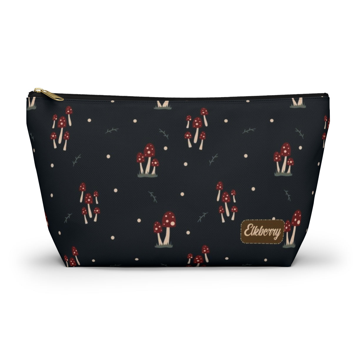 Big Bottom Zipper Pouch - Mushroom Family on Navy