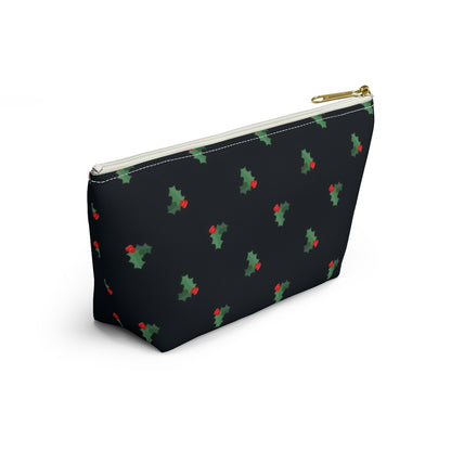 Big Bottom Zipper Pouch - Holly Leaves & Berries