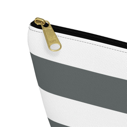 Big Bottom Zipper Pouch - Charcoal Gray/White Stripes