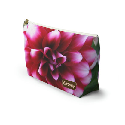 Big Bottom Zipper Pouch - Pink & White Dahlia