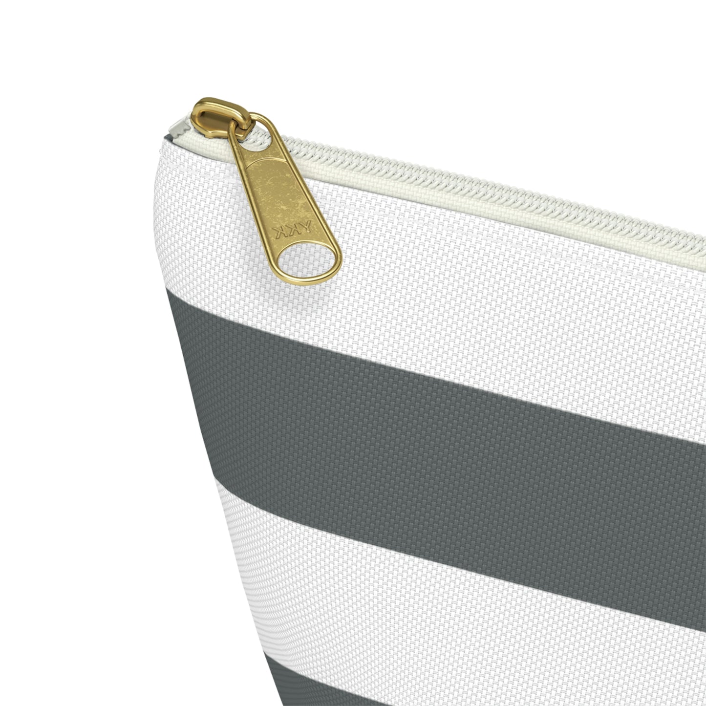 Big Bottom Zipper Pouch - Charcoal Gray/White Stripes