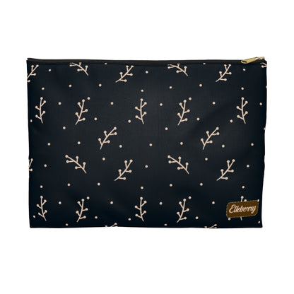 Flat Zipper Pouch - Cream Berry Branches on Navy Background