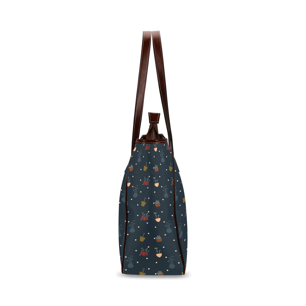 Potted Plants - Navy Classic Tote Handbag