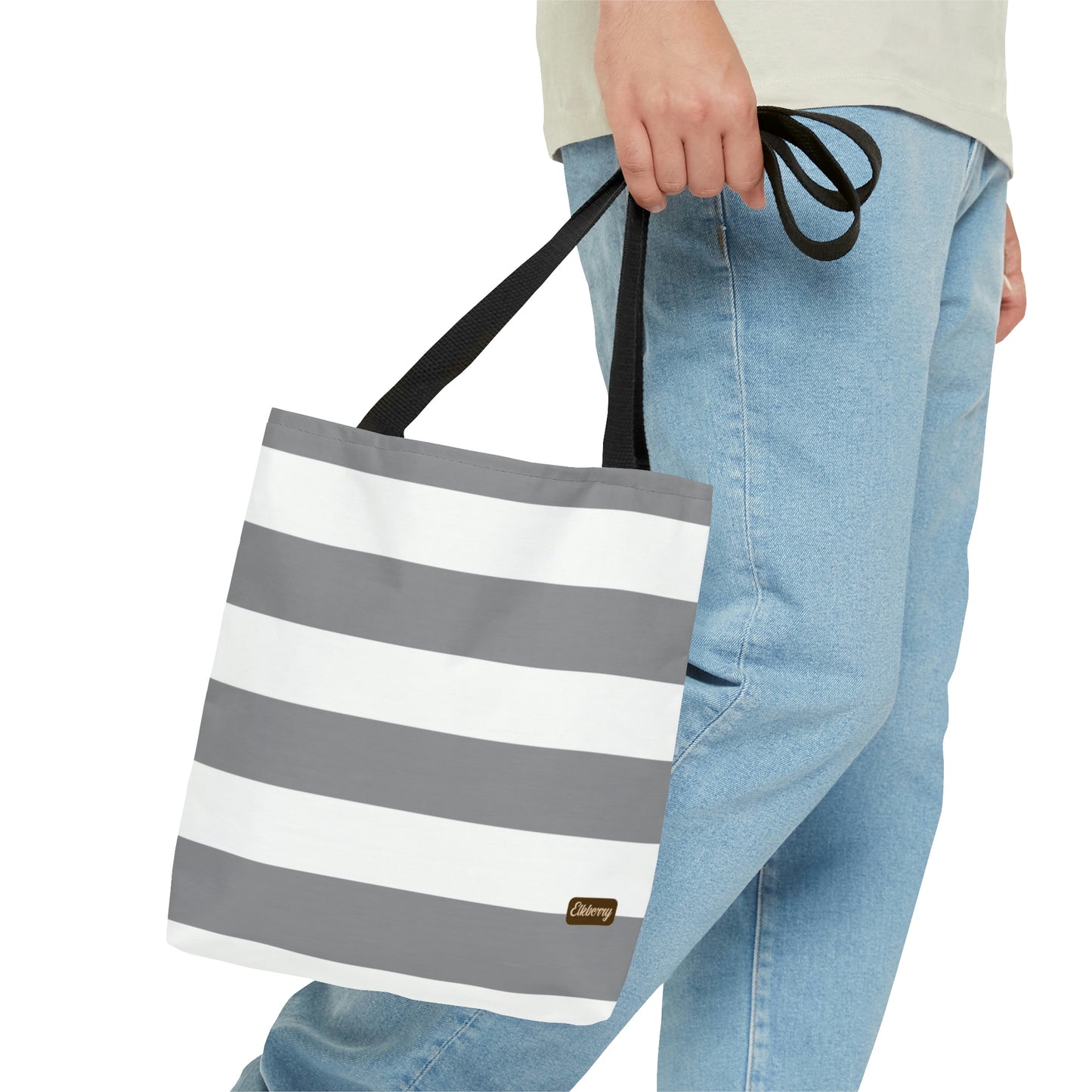 Lightweight Tote Bag - Ash Gray/White Stripes