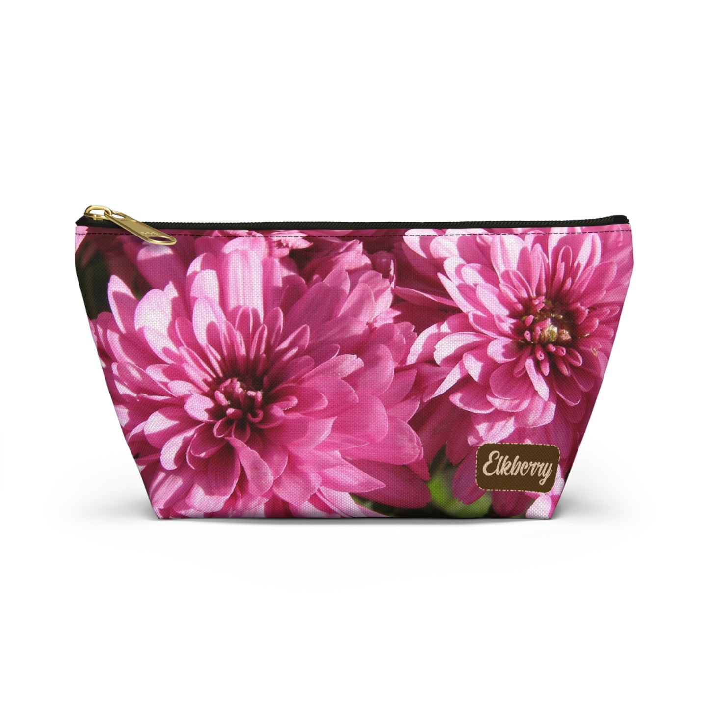 Big Bottom Zipper Pouch - Pink Mums