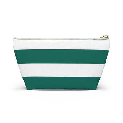 Big Bottom Zipper Pouch - Turquoise/White Stripes