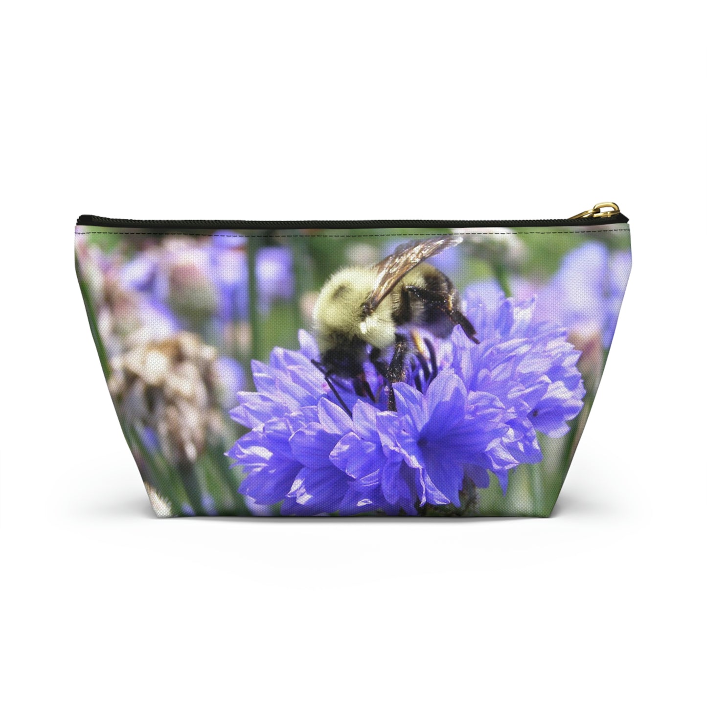 Big Bottom Zipper Pouch - Bee on Bachelor's Button