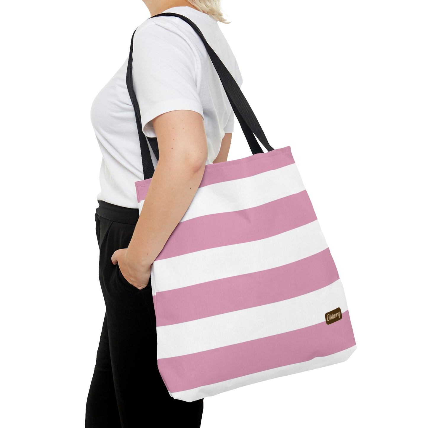 Lightweight Tote Bag - Baby Pink/White Stripes