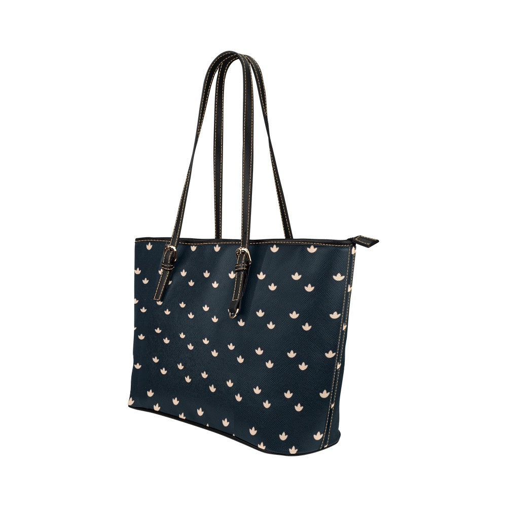 Lotus - Navy Vegan Leather Zipper Tote Handbag (Small)