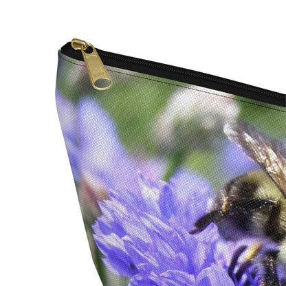 Big Bottom Zipper Pouch - Bee on Bachelor's Button