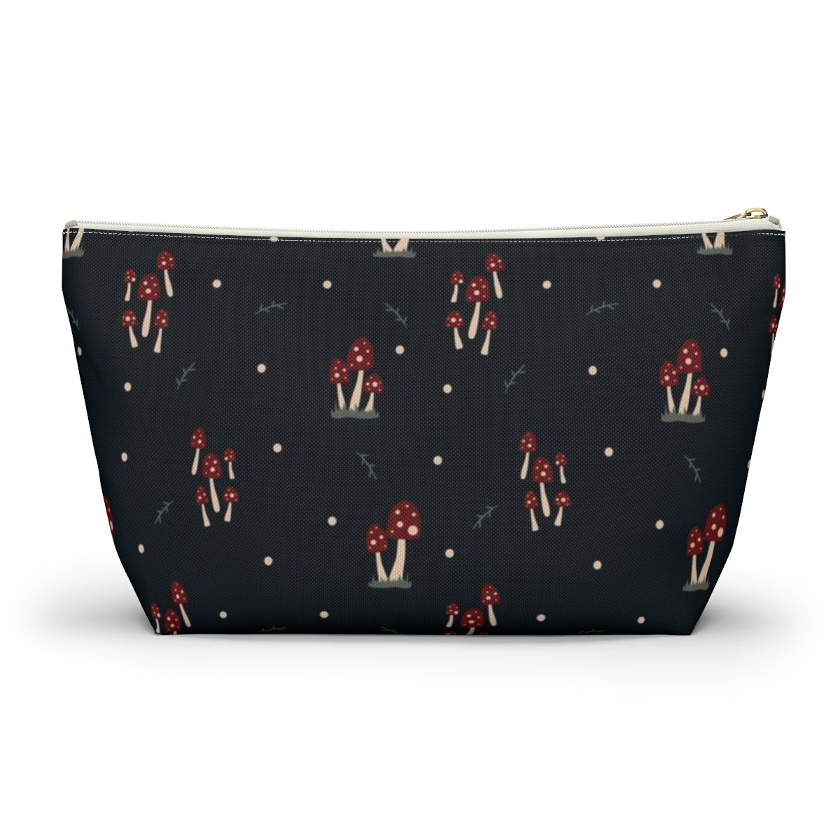 Big Bottom Zipper Pouch - Mushroom Family on Navy