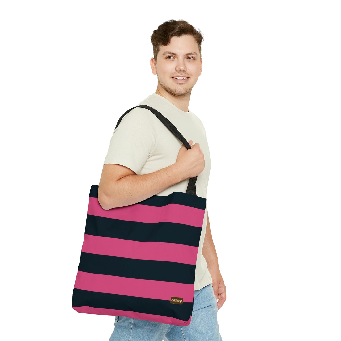Lightweight Tote Bag - Hot Pink/Navy Stripes