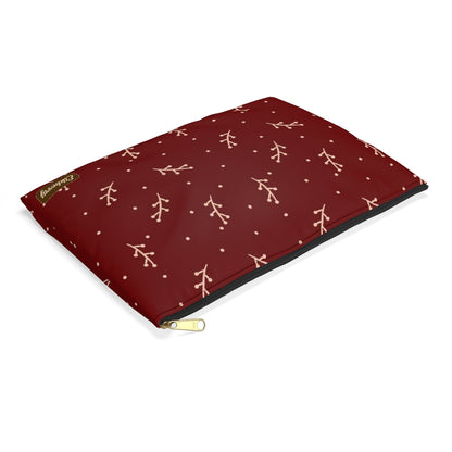 Flat Zipper Pouch - Cream Berry Branches on Berry Background