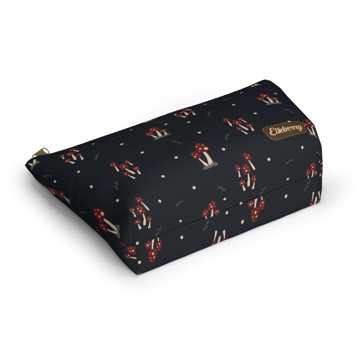 Big Bottom Zipper Pouch - Mushroom Family on Navy