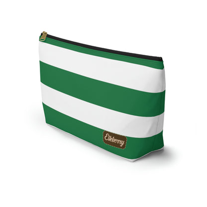 Big Bottom Zipper Pouch - Kelly Green/White Stripes