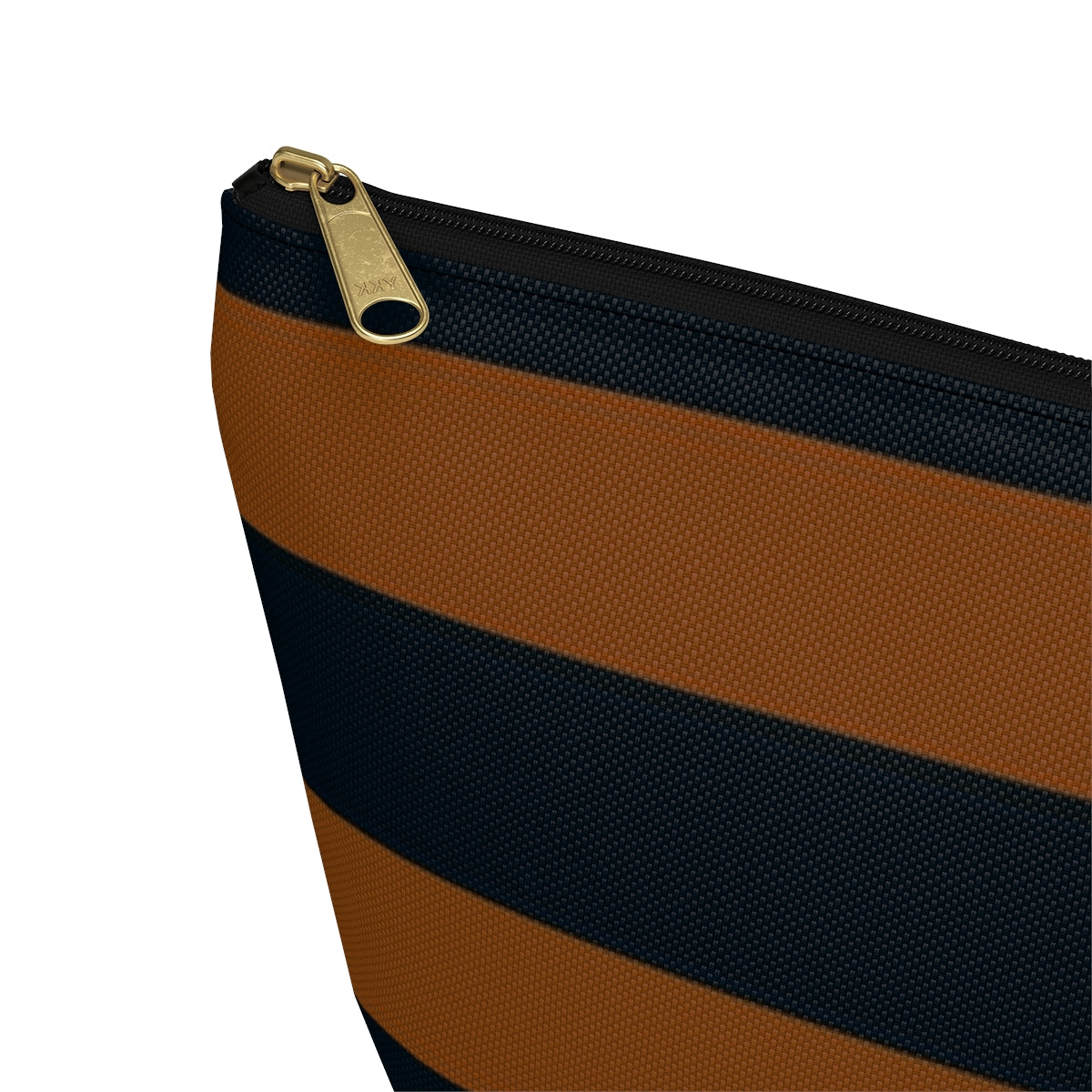 Big Bottom Zipper Pouch - Pumpkin/Navy Stripes