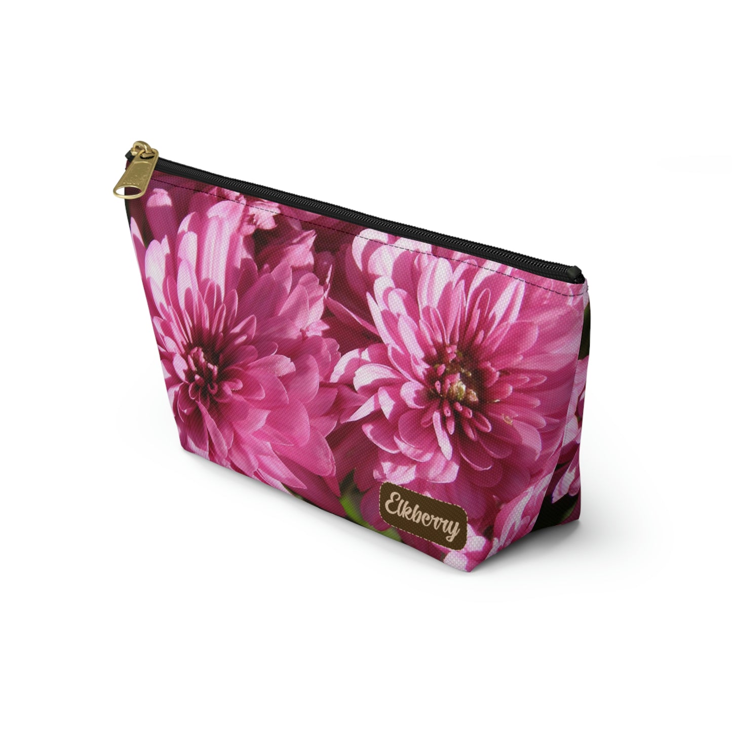 Big Bottom Zipper Pouch - Pink Mums