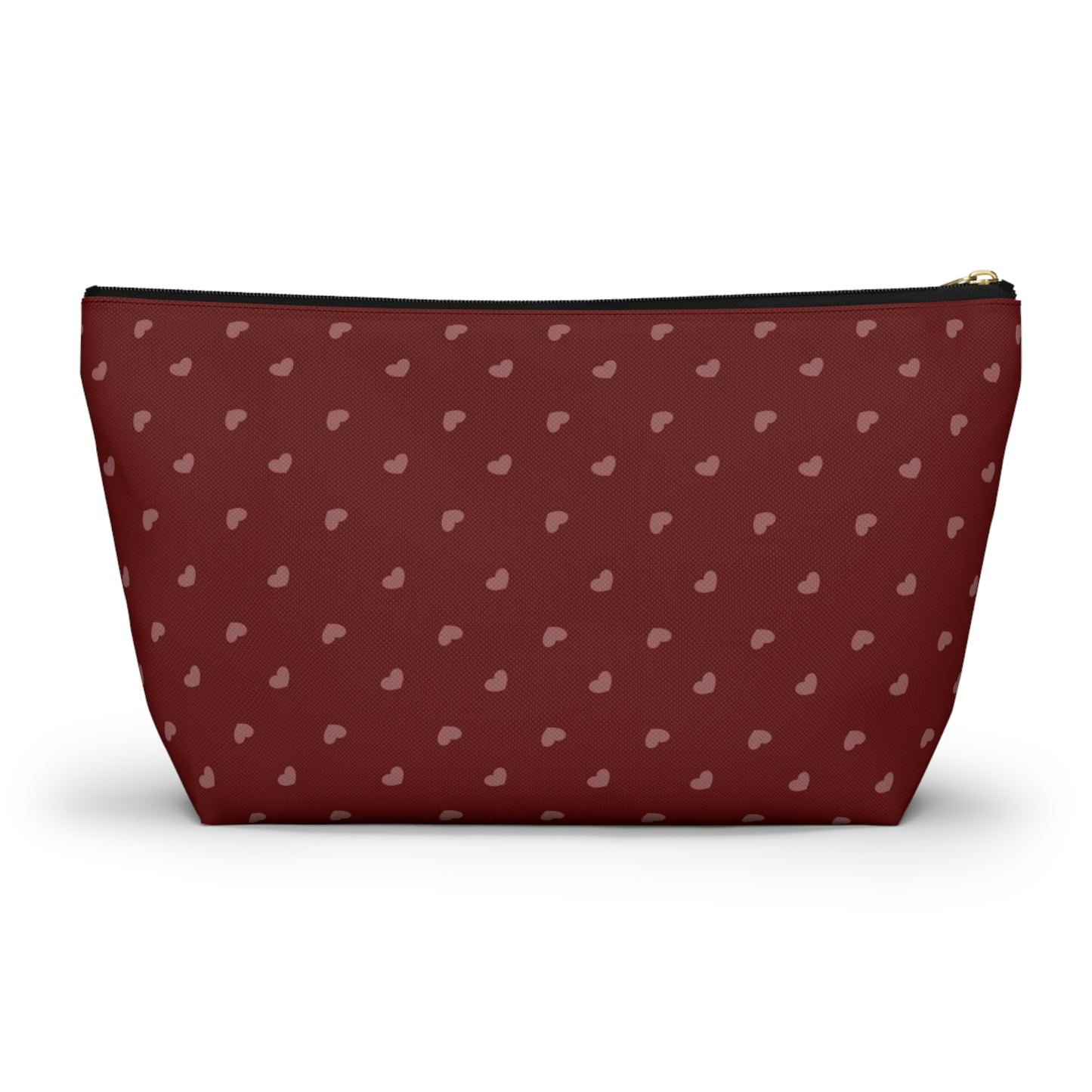 Big Bottom Zipper Pouch - Hearts on Red