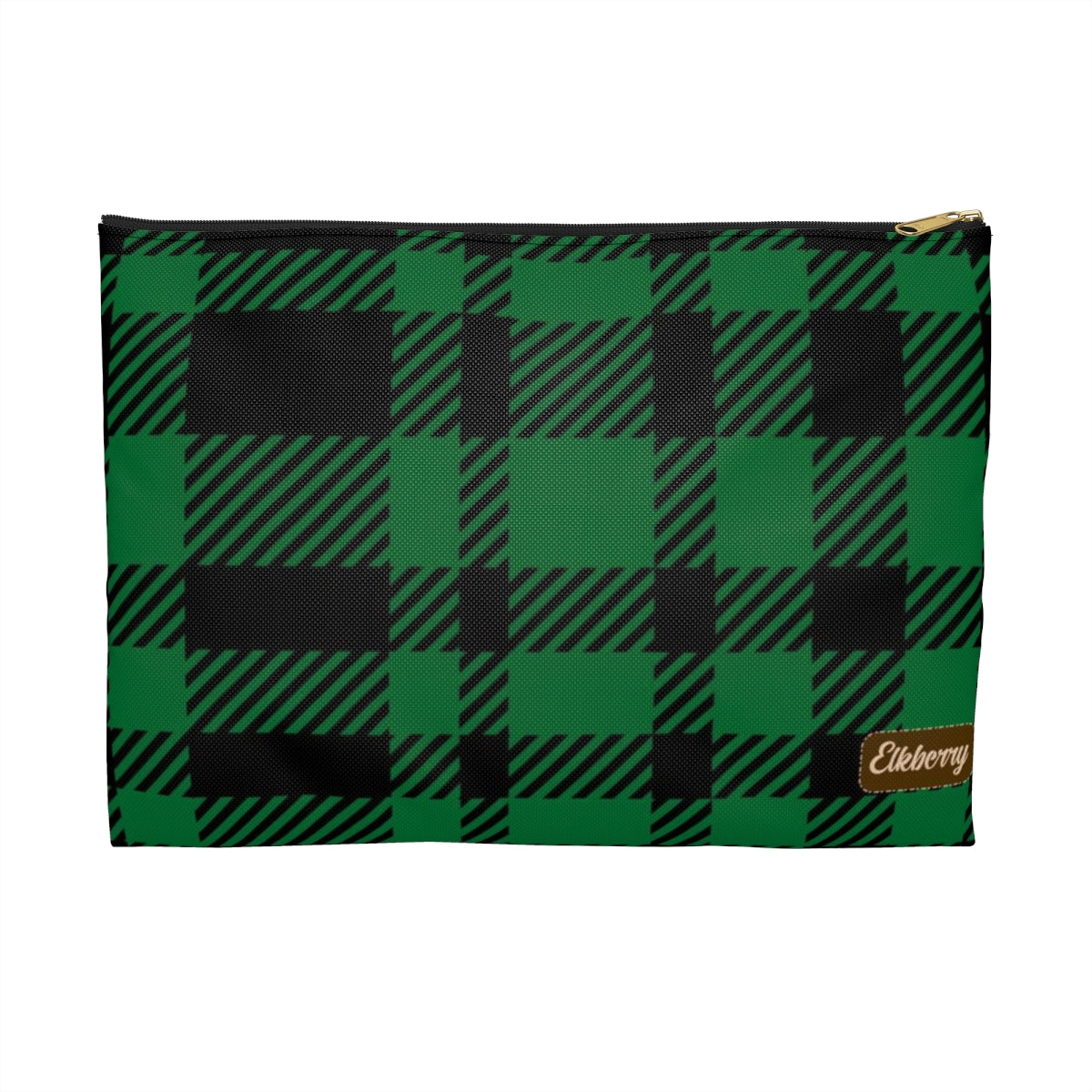 Flat Zipper Pouch - Green Buffalo Check, Green Plaid