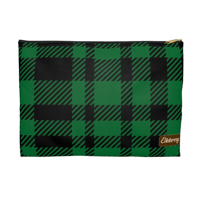 Flat Zipper Pouch - Green Buffalo Check, Green Plaid