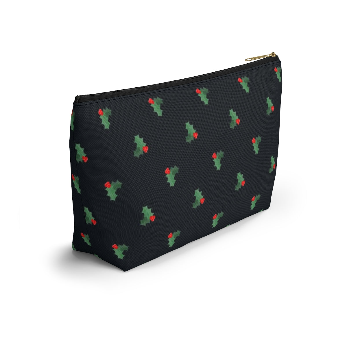 Big Bottom Zipper Pouch - Holly Leaves & Berries