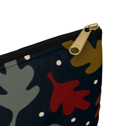 Flat Zipper Pouch - Fall Leaves on Navy
