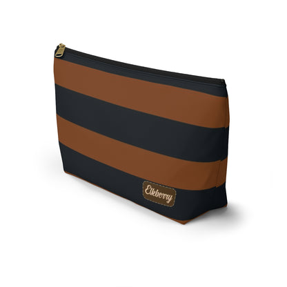 Big Bottom Zipper Pouch - Pumpkin/Navy Stripes