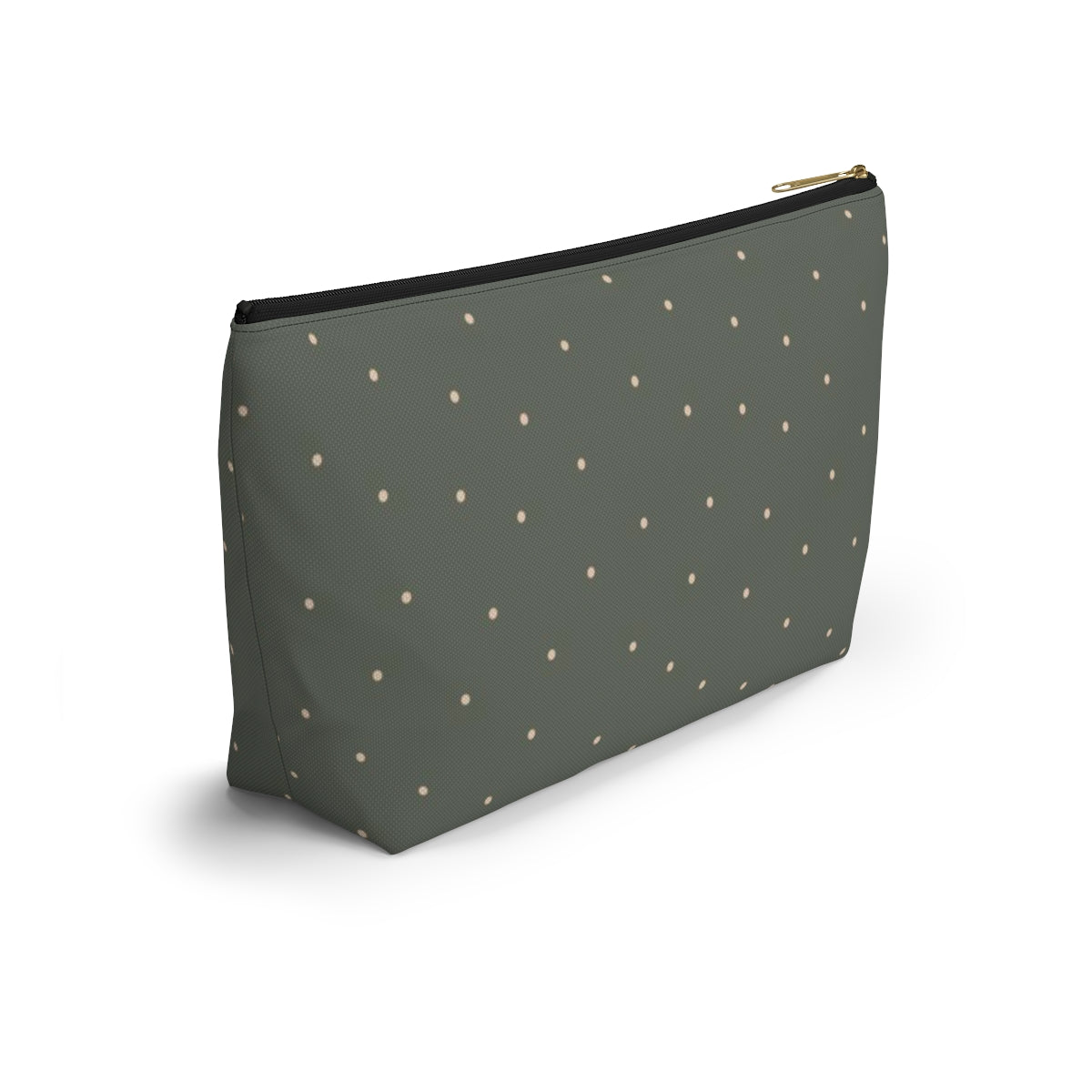 Big Bottom Zipper Pouch - Dots on Sage