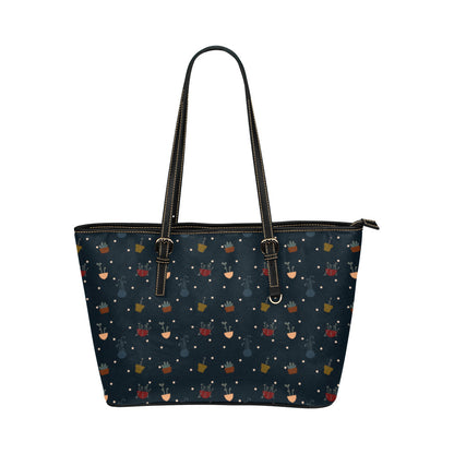 Potted Plants - Navy Vegan Leather Zipper Tote Handbag (Small)