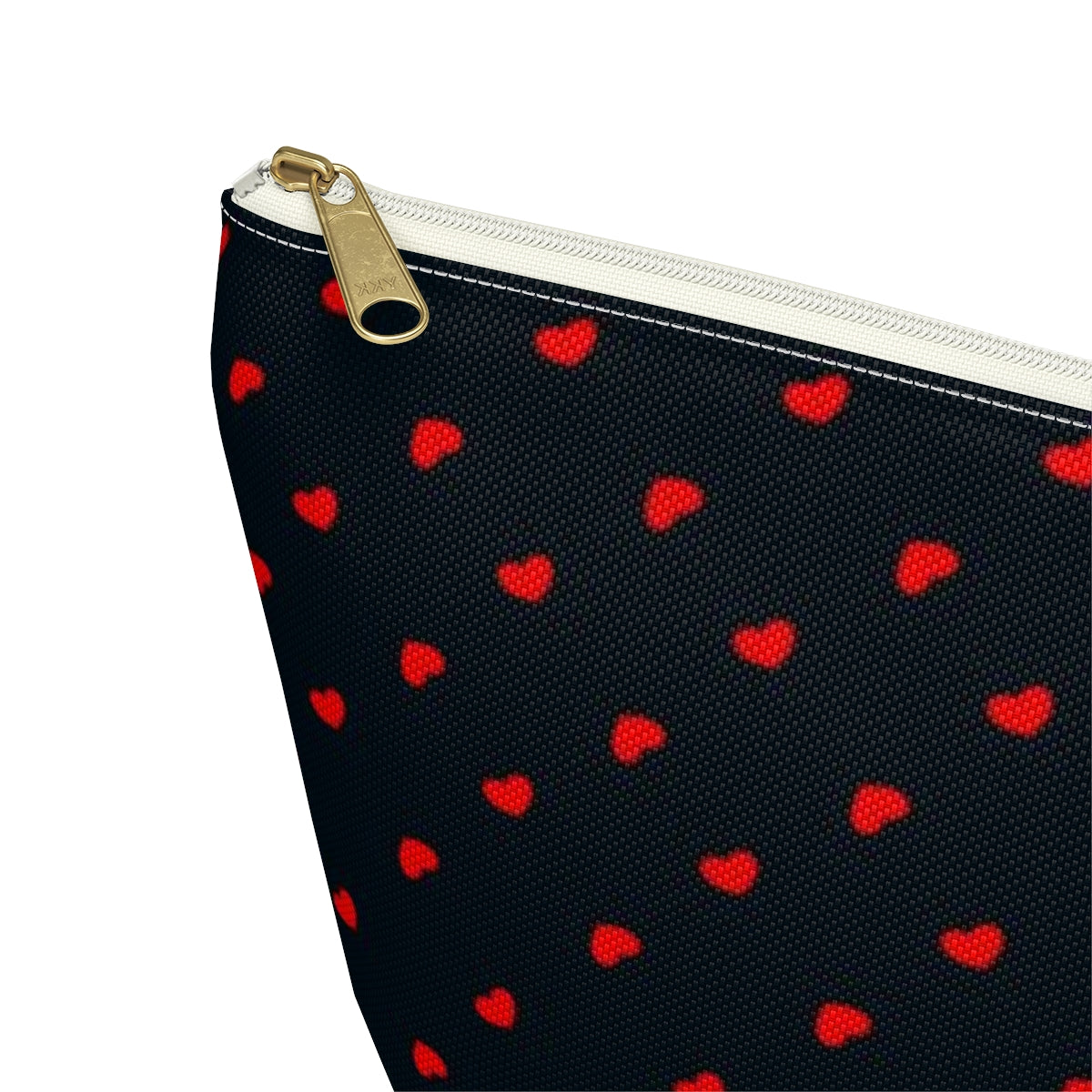 Big Bottom Zipper Pouch - Hearts on Navy