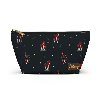 Big Bottom Zipper Pouch - Mushroom Family on Navy