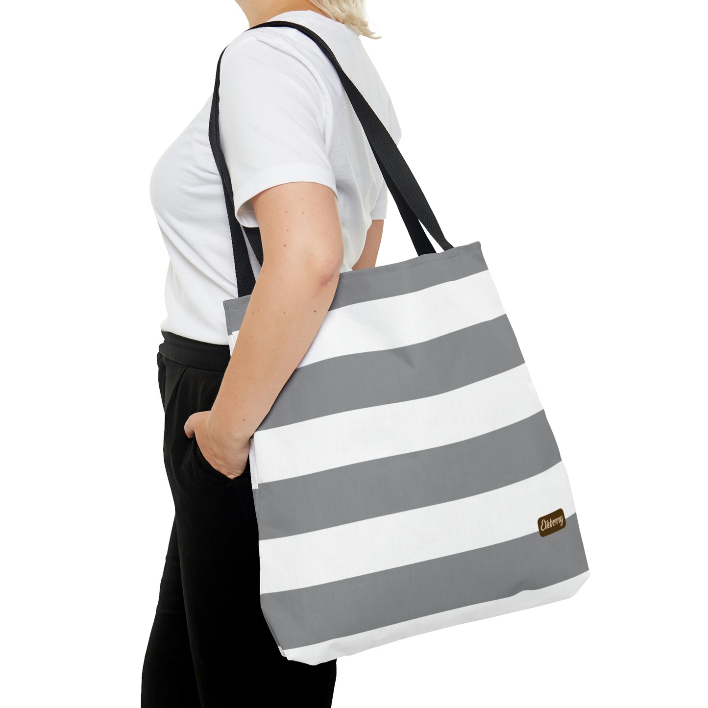 Lightweight Tote Bag - Ash Gray/White Stripes