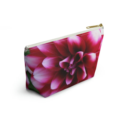 Big Bottom Zipper Pouch - Pink & White Dahlia