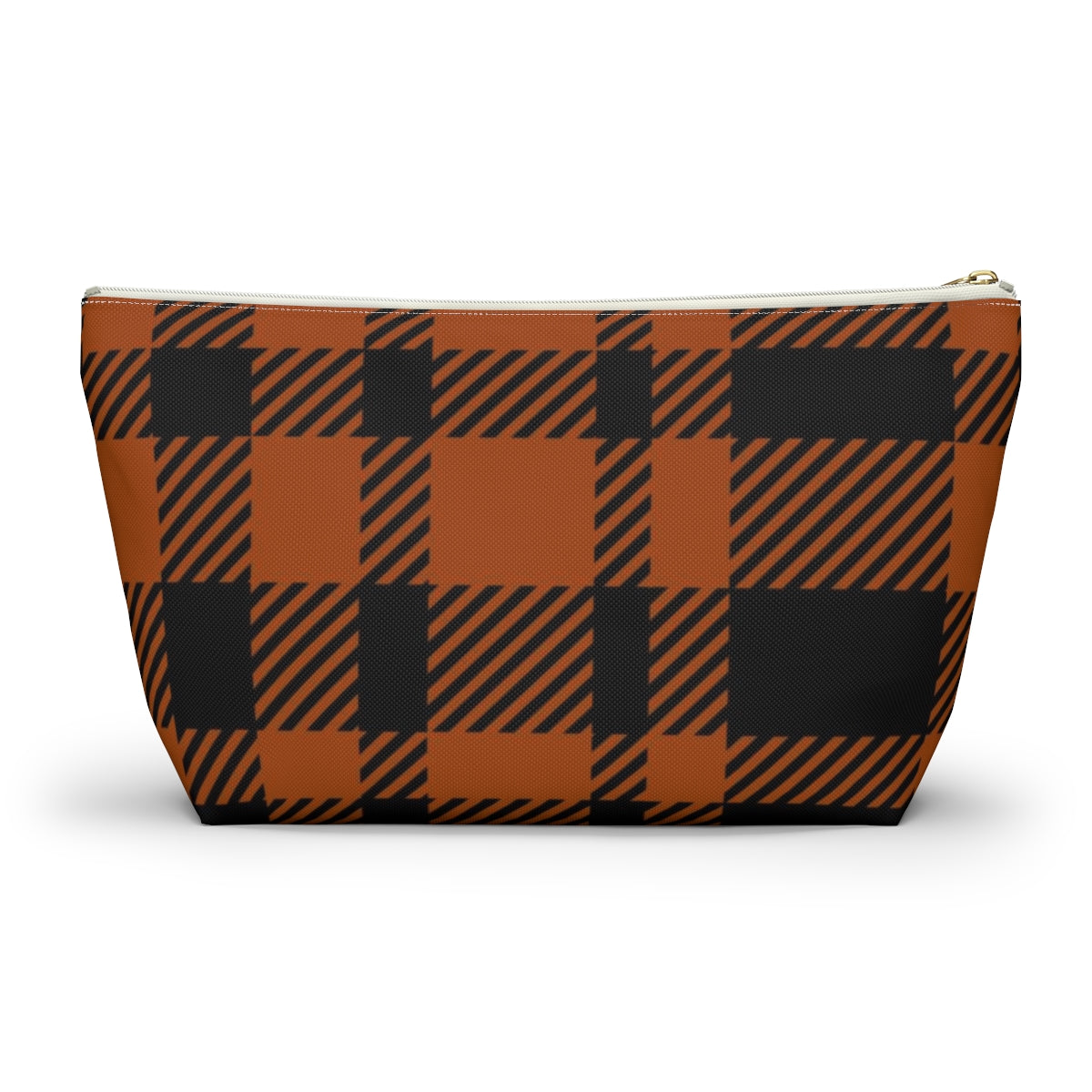 Big Bottom Zipper Pouch - Orange Buffalo Check, Orange Plaid