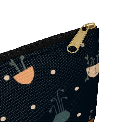 Flat Zipper Pouch - Potted Plants in Navy