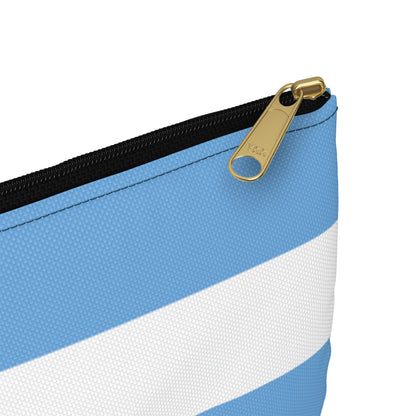 Flat Zipper Pouch - Light Blue/White Stripes