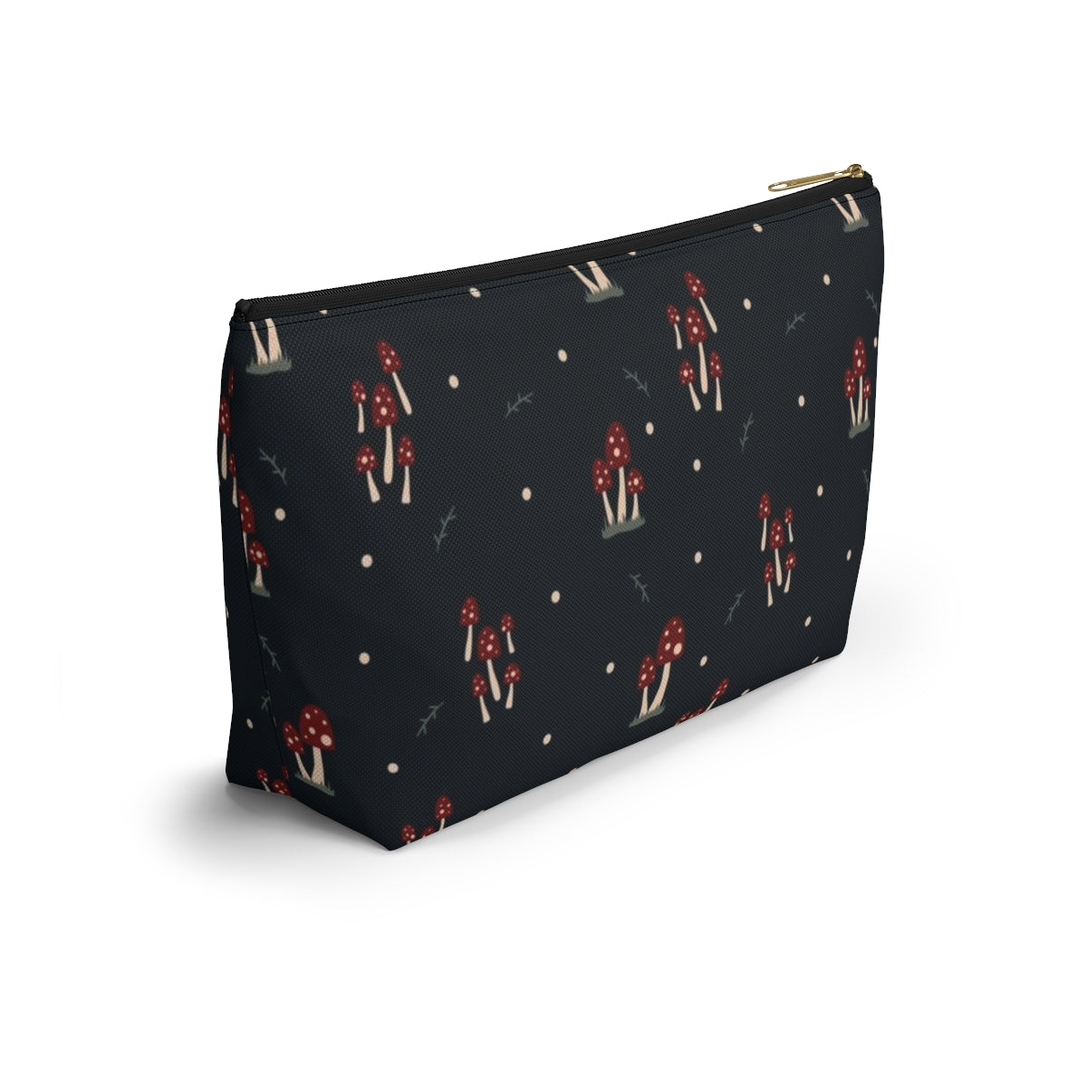 Big Bottom Zipper Pouch - Mushroom Family on Navy