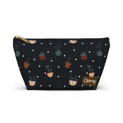 Big Bottom Zipper Pouch - Potted Plants in Navy