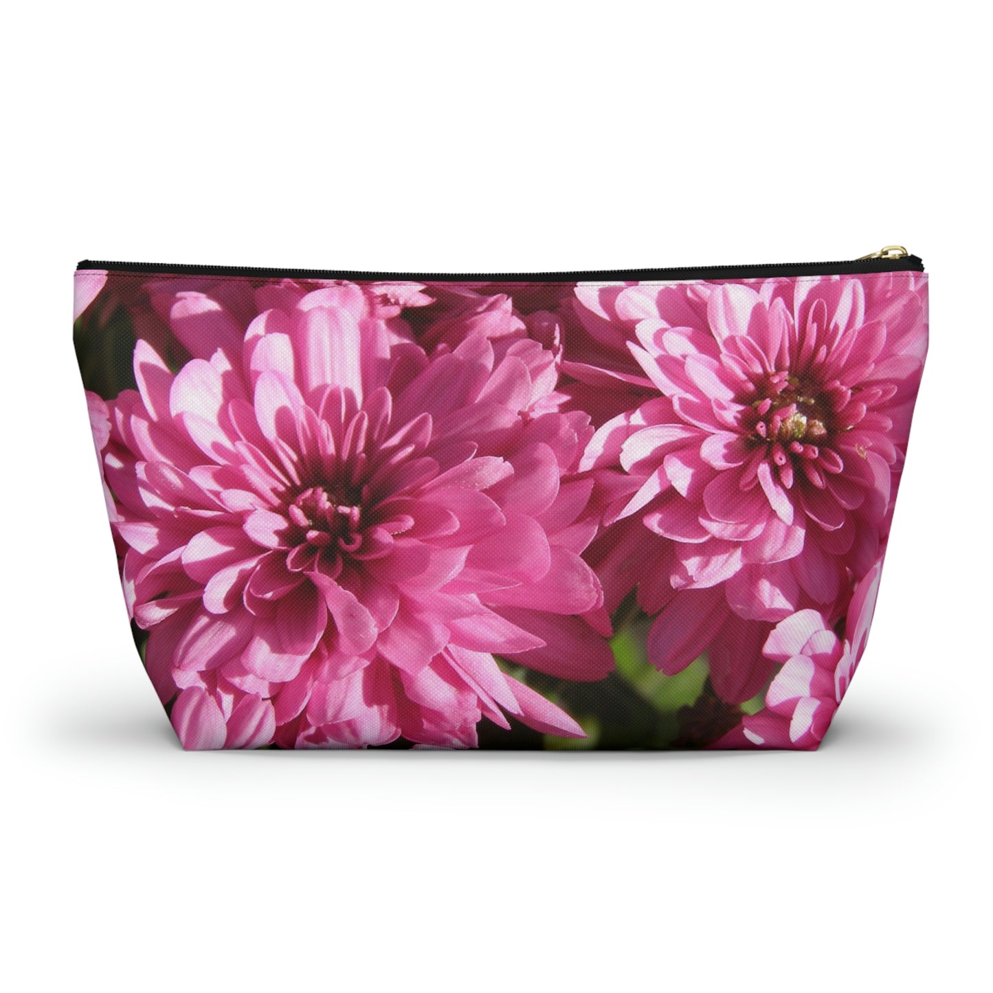 Big Bottom Zipper Pouch - Pink Mums