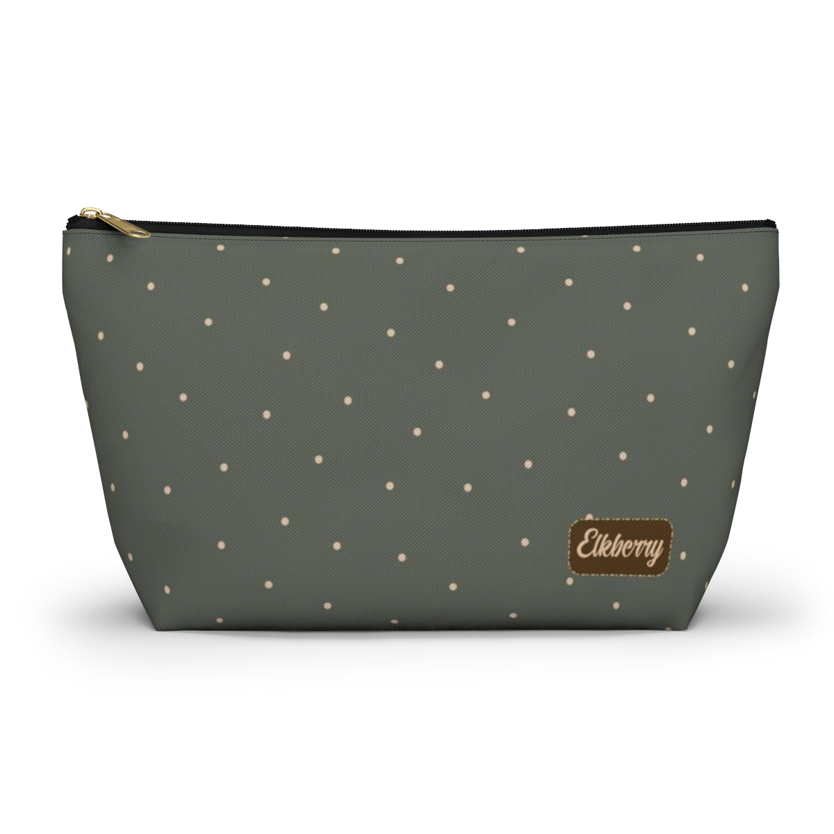 Big Bottom Zipper Pouch - Dots on Sage