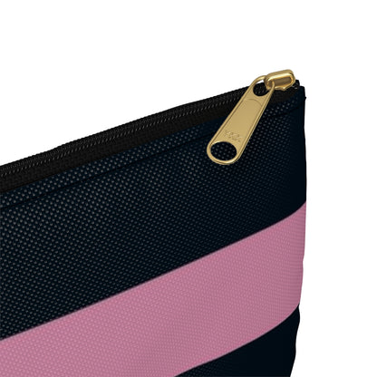 Flat Zipper Pouch - Dusty Rose Pink/Navy Stripes